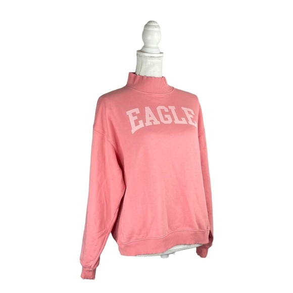 American Eagle Pink Mock-neck Pullover Sweatshirt Collegiate Barbie Casual - Picture 3 of 8
